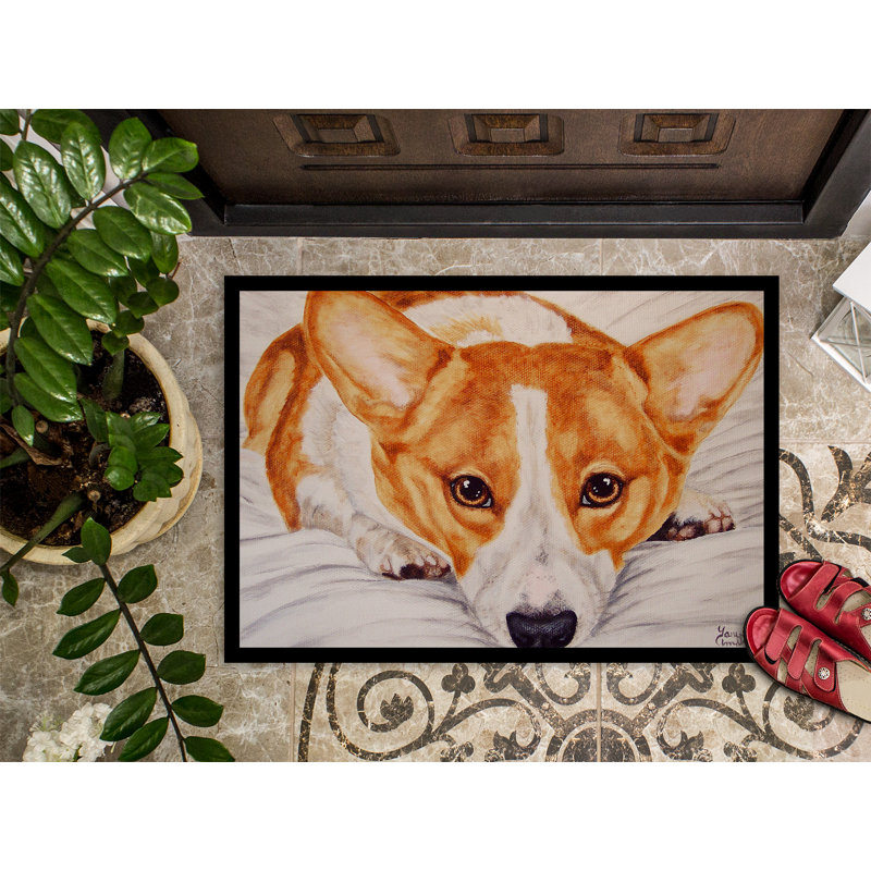 Tapis de porte d'extérieur antidérapant Tyro Fiona Corgi, Rectangle 2 pi x 3 pi