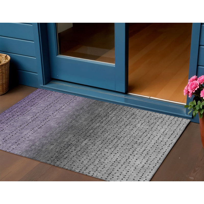 3' X 5' Purple And Gray Abstract Washable Indoor Outdoor Area Rug