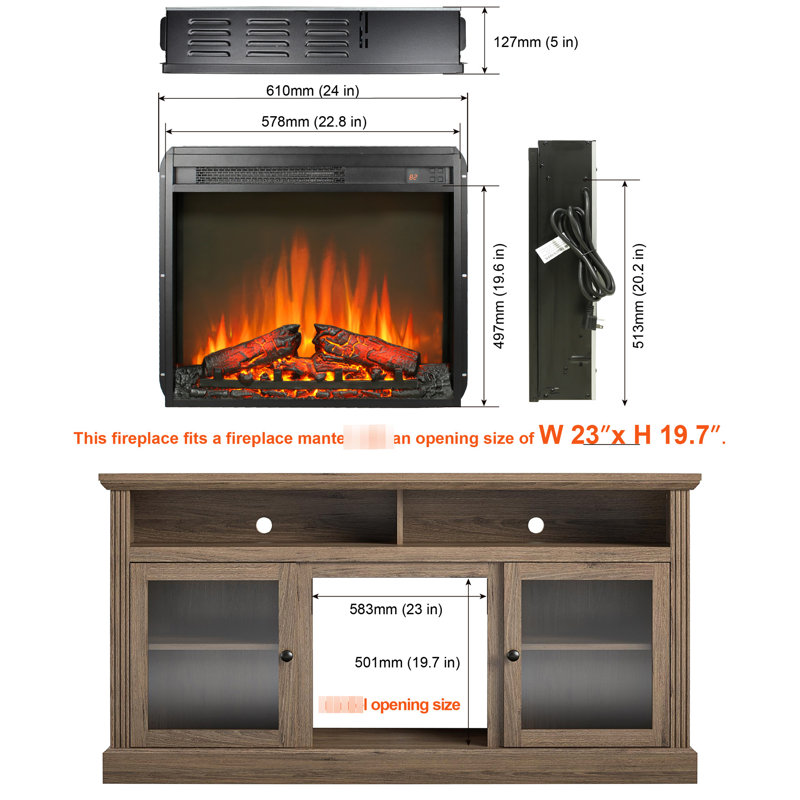 Foyer électrique encastrable 23 po, flamme réaliste, télécommande, minuterie, protection contre la surchauffe, 1 400 W de chaleur, 5 000 / H, 11 réglages de température, 4 niveaux de luminosité réglables, compatible avec 2000 - 2020