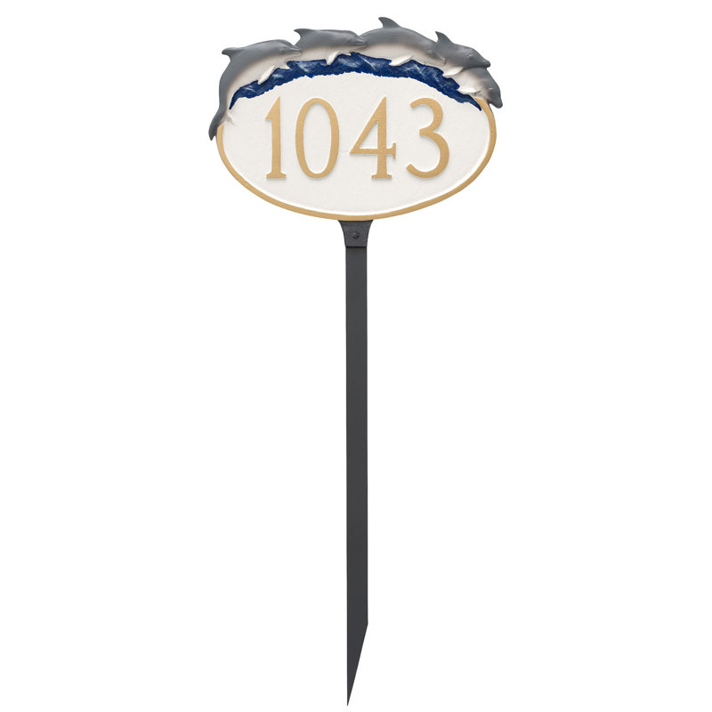 Enseigne d’adresse pour pelouse sur 1 ligne, Marine / Argent