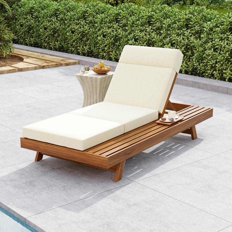 LOUNGE CHAISE SET WITH HEADREST,SPACE AVAILABLE ON ONE SIDE, ACACIA WOOD WITH WATER-RESISTANT LOUNGE CUSHIONS  (3-FOLD & 4 inch)