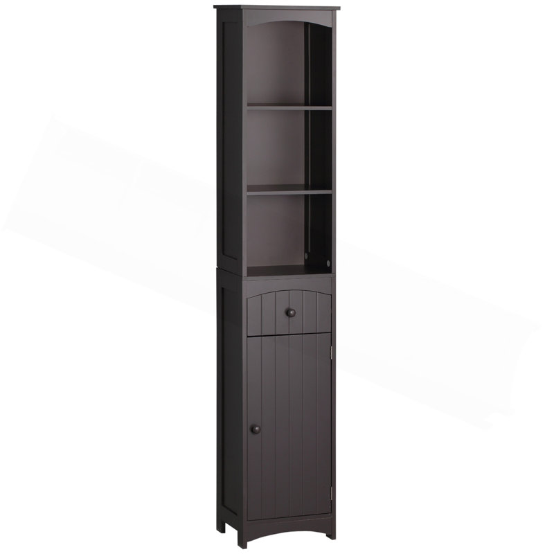 Armoire de rangement pour salle de bain, unité de rangement pour salle de bain autoportante, tour à linge haute avec tablettes à 3 niveaux et tiroir