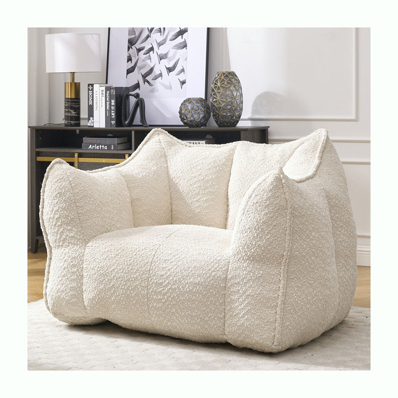 Thaloria Bean Bag Chair Lazy Sofas, 23.23" H x 38.58" W x 31.5" D, Beige Chenille