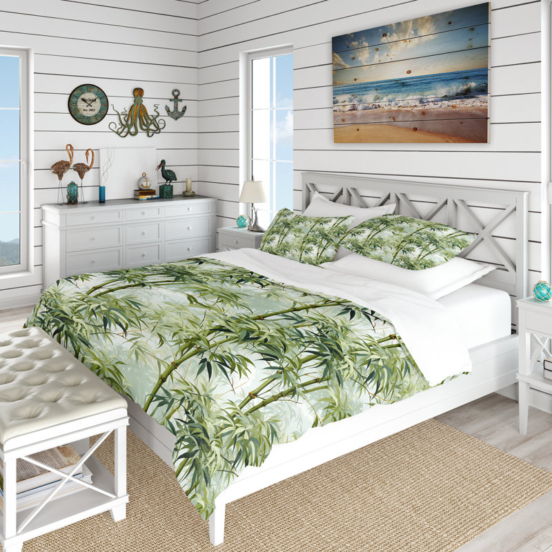 Bamboo Zen Tropical Pattern VI - Ensemble de housse de couette tropical, Housse de couette pour très grand lit et 2 très