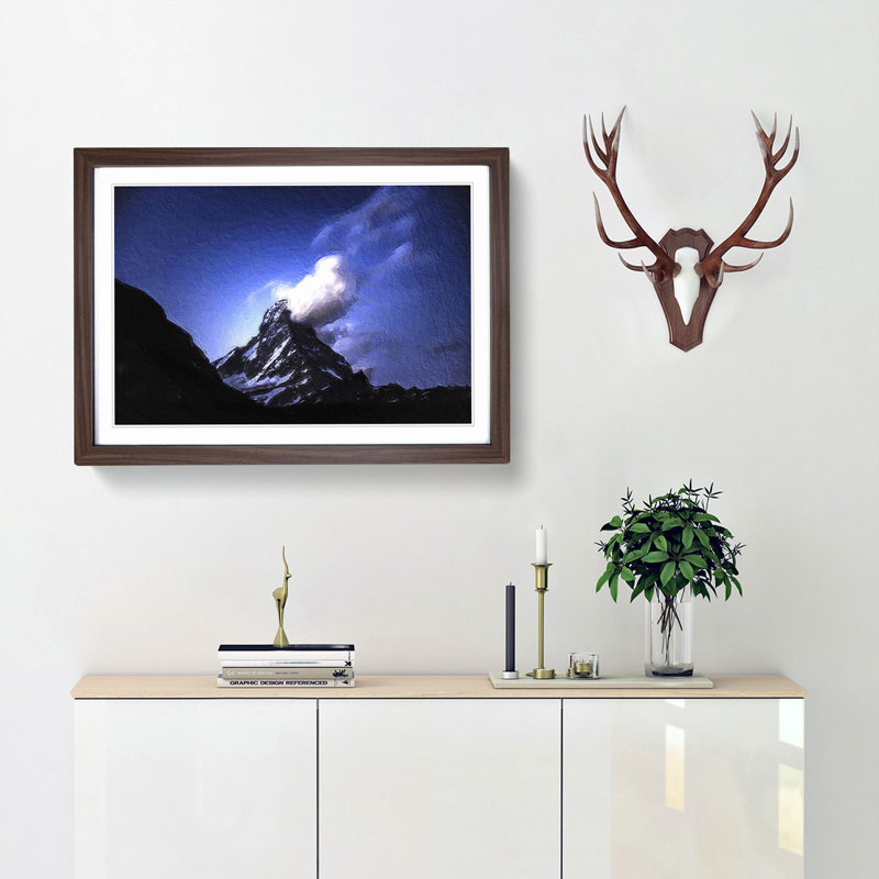 Matterhorn Mountain in Switzerland - Picture Frame Painting Print, 36cm H x 48cm W x 2cm D, Walnut Framed