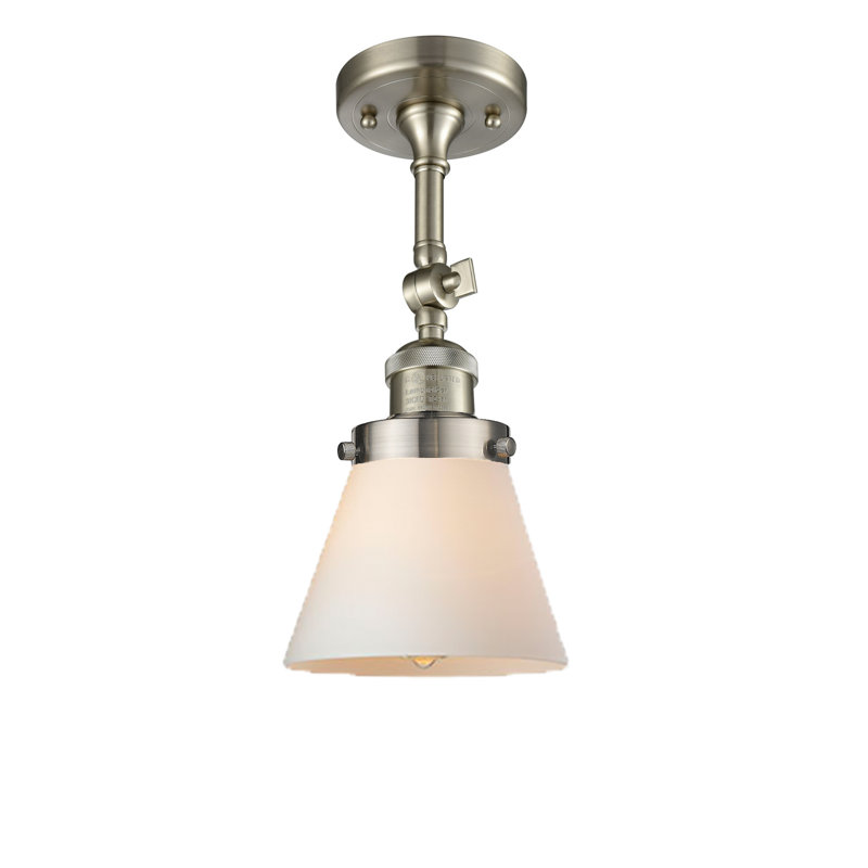 Applique murale 1 lumière Cone, Boîtier blanc mat, Ampoule à DEL rétro de 6 watts, Nickel satiné brossé