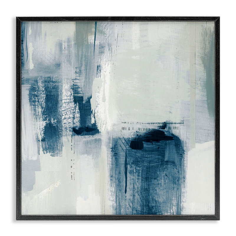Estampe numérique en tons de bleu brossé, design par Susan Jill, H 24 po x l 24 po, Giclée encadrée noir minuit