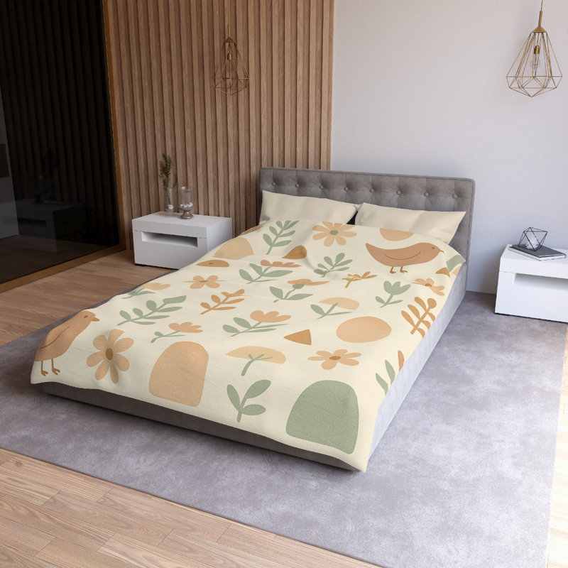 Microfiber Duvet Cover Boho Style, Design 24, Green/Beige/Cream, Twin XL Duvet Cover