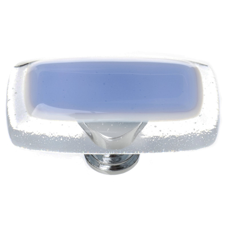 2" Length Sky Blue Decorative Cabinet Hardware Glass Long Knob, Polished Chrome, Sky Blue
