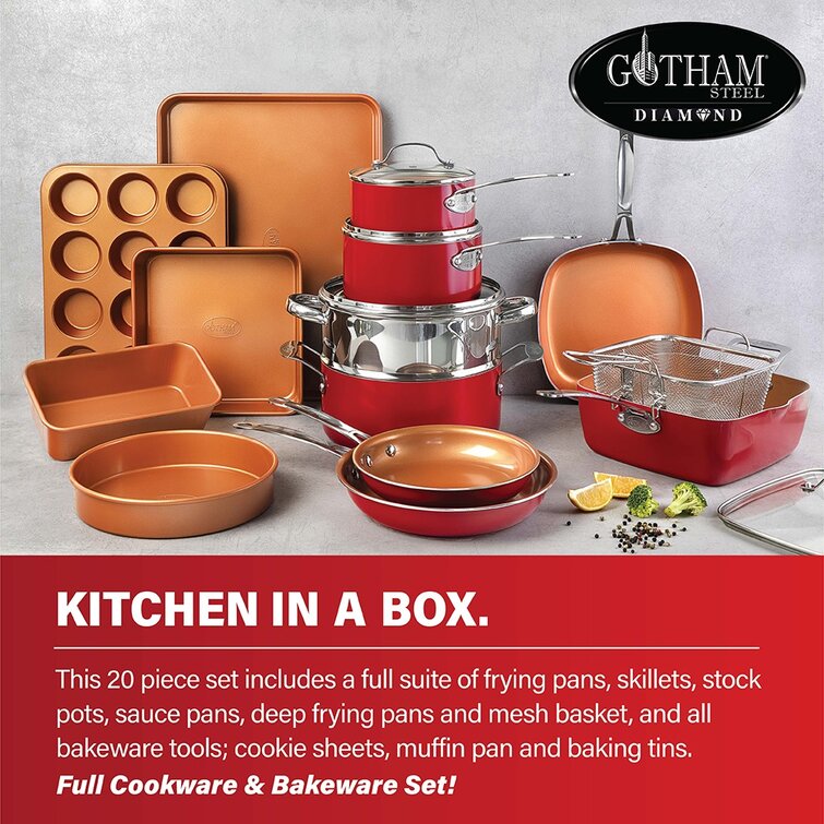 Gotham Steel 32 Pcs Cookware Set Bakeware and Food Storage Set