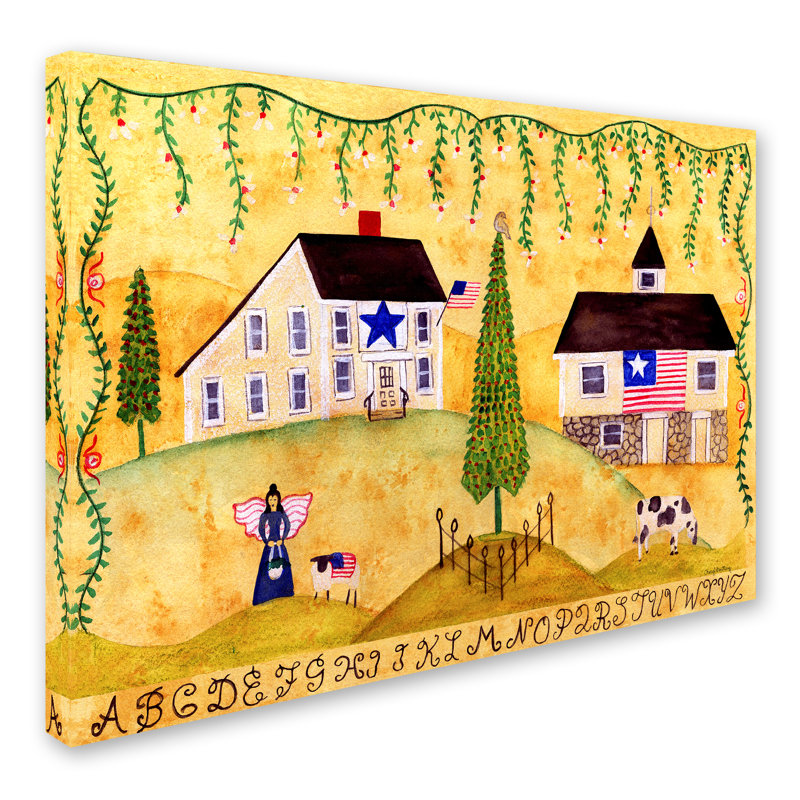 « american campagne sampler », reproduction sur toile tendue, H 14 po x l 19 po