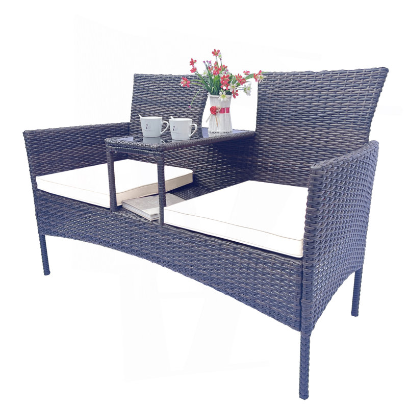 Ensemble de conversation de patio en osier, Beige