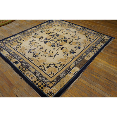Antique Ningxia Chinese Floral, Medallion Knotted Rug