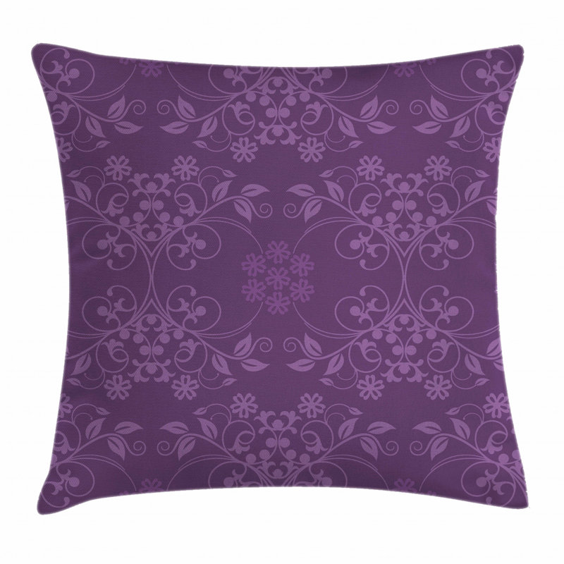 Purple Floral Damask Polyester Euro Throw Pillow