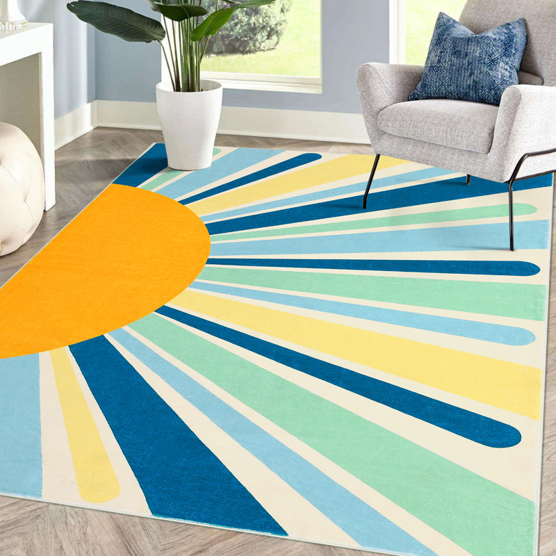 Mignon tapis lavable à la machine Sunburst, Rectangle 5 pi x 7 pi