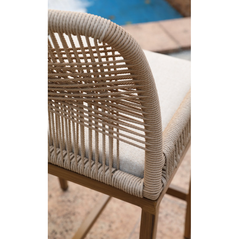 Tabourets de bar à hauteur de comptoir 2 pièces Tabourets de bar modernes en osier et aluminium avec coussin pour patio Balcon Piscine