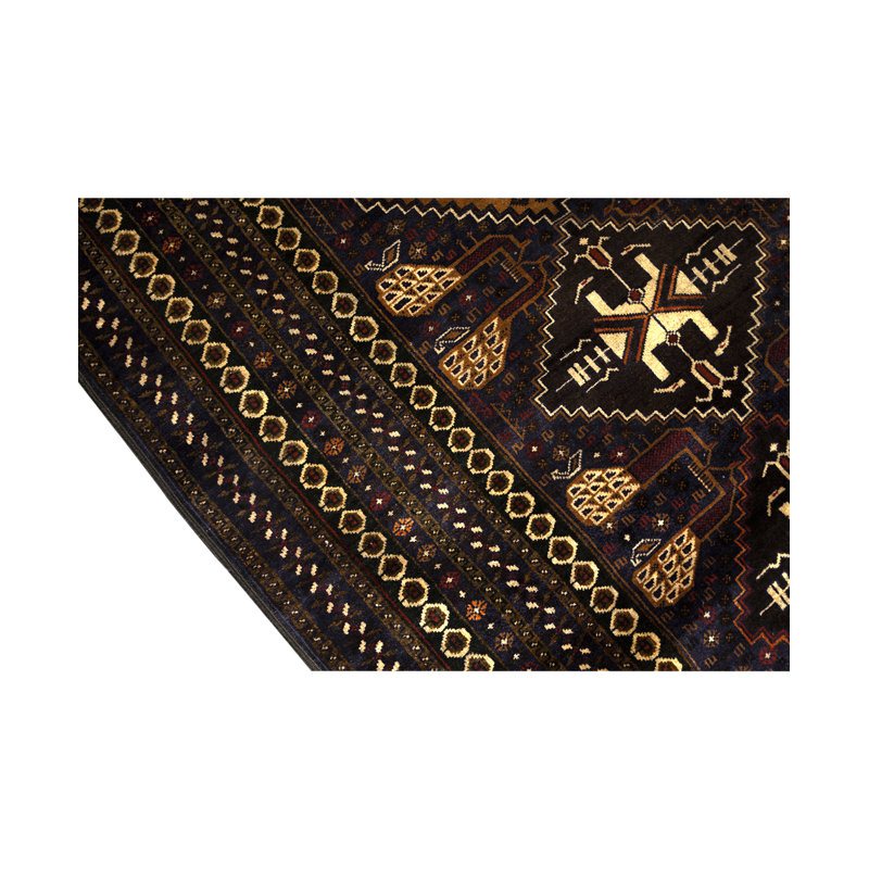 Hand-Knotted High-Quality Black and Beige Area Rug