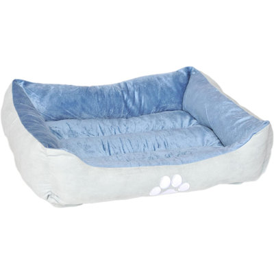 Lit rectangulaire pour animaux réversible, par HappyCare Textiles, bleu, 25 po x 21 po