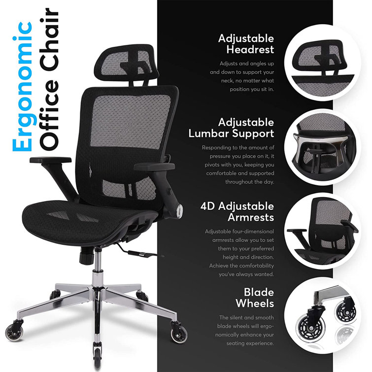 Ergonomic Office Chair, Comfortable High Back Mesh Computer Chair Rolling  Desk Chair - 4D Adjustable Armrest, Adjustable Headrest, Dynamic Lumbar  Support, Ergonomic Chair for Home Office Work, Black 