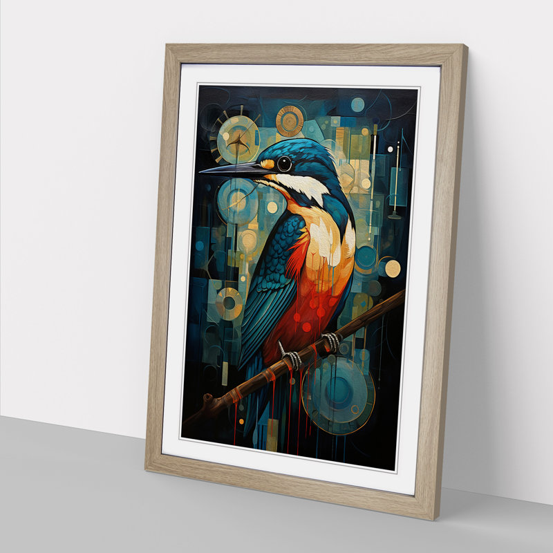 King Fisher Constructivism No.3 - Single Picture Frame Print on Wood, Oak Framed, 34cm H x 25cm W x 2cm D