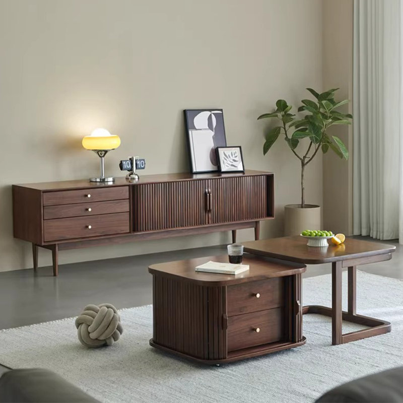 Solid wood simple TV cabinet tea table combination