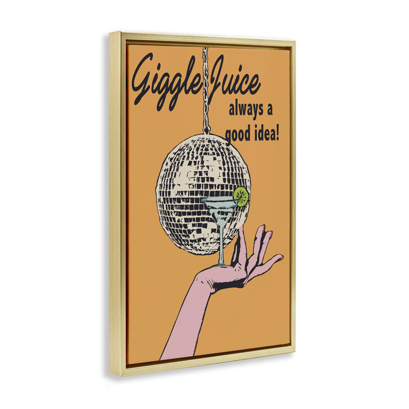  Toile flottante encadrée «Giggle Juice Cocktail» par Graffi * Tee Studios, H 25 po x l 17 po, Doré