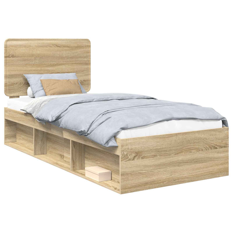 Solid Wood Bed, European Single (90 x 200 cm), Sonoma Oak