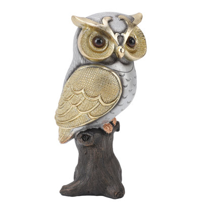 Hibou Figurine Statue Résine Sculpture debout sur souche pour la maison porche patio pelouse cour décoration pendaison de crémaillère argent ventre