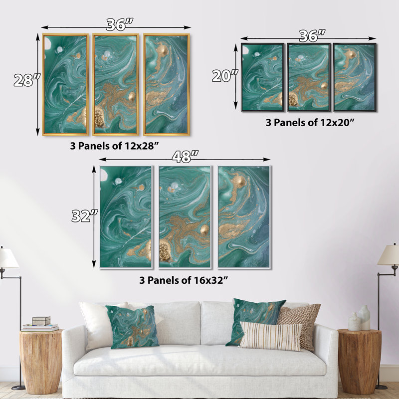 Nature verte et marbre doré - ensemble d'art mural sur toile Glam, H 28 po x l 36 po, Noir