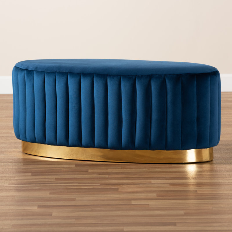 Repose-pieds de cocktail ovale en velours de 40,9 po de large Frew, Velours bleu