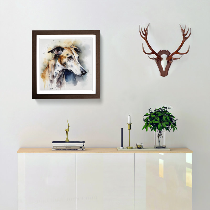 Greyhound Dog Watercolour No.1 - Framed Print, Walnut