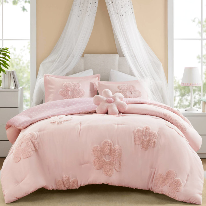 4 édredon en chenille réversible à motif floral rose pour lit double / grand