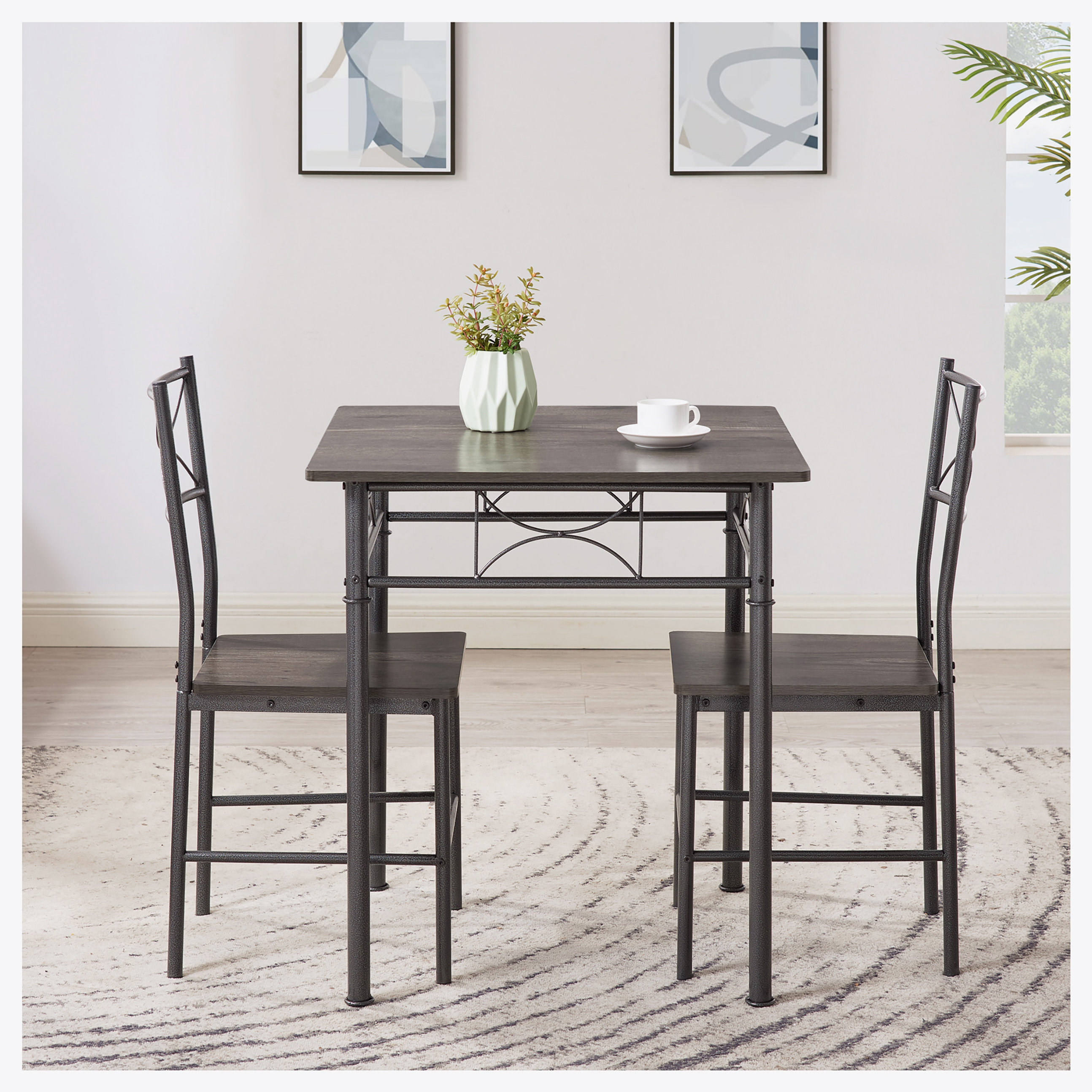 Ebern Designs 3-Piece Kitchen Dining Room Table Set Grey Chair | Wayfair