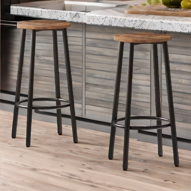 Rustic Industrial Bar Stools with Metal Frame Kitchen Furniture Chair Dining, Brown
