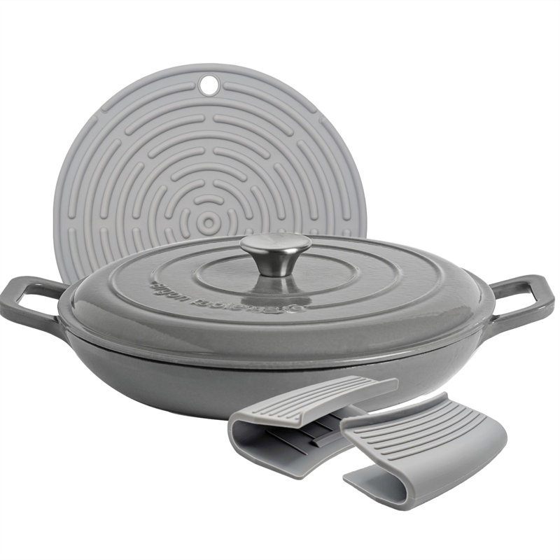 Argon Tableware - Shallow Cast Iron Casserole Dish, Grey