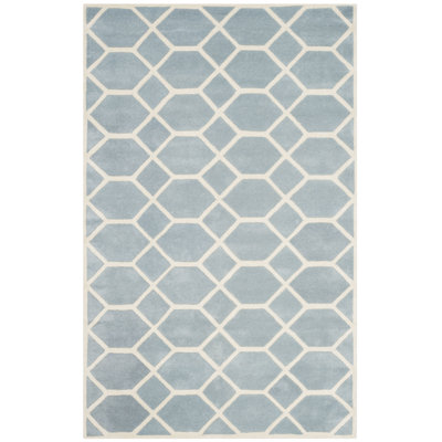 Tapis bleu / ivoire en laine touffeté à la main Deedie