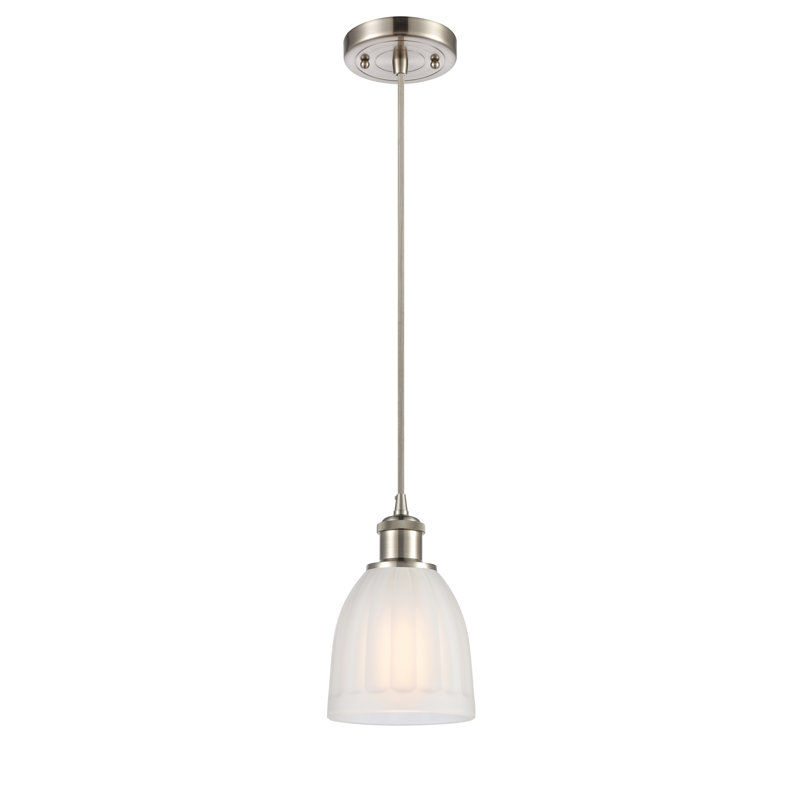 Whitten 1 - Light Single Pendant, White, 6 Watt Vinage LED Bulb, Brushed Satin Nickel