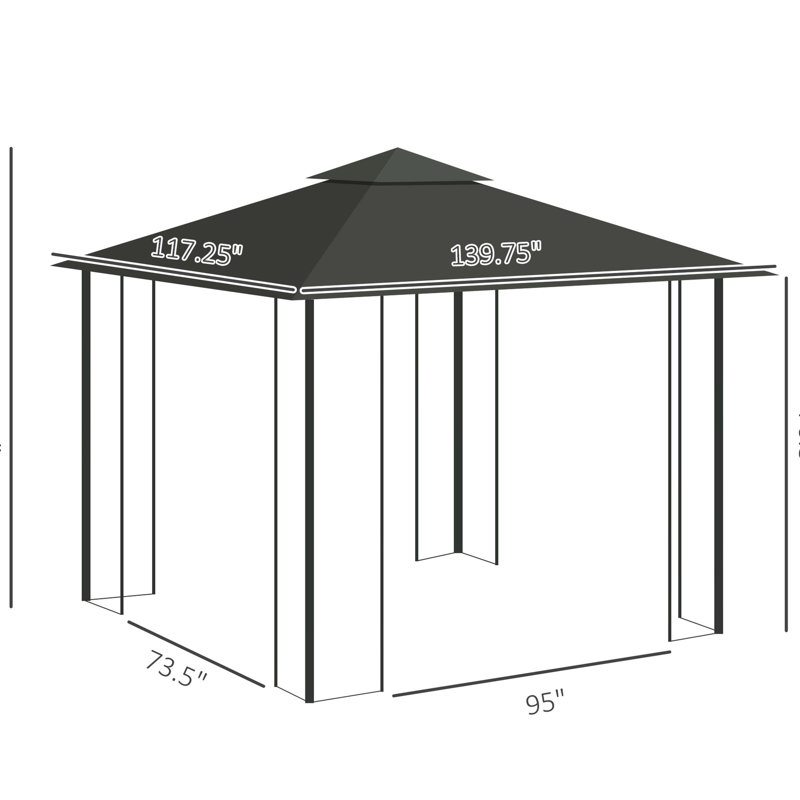 Gray Gazebo Tent With Ventilated Roof And Stable Corners 10' X 11.5' Double Tree Detected, Gray, For Garden, Lawn, Backyard, Deck