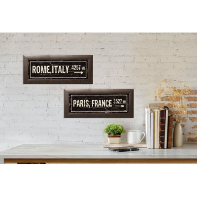 « jolie rétro paris, france et rome, italie distance signs », ensemble de 2 pièces d’art textuel