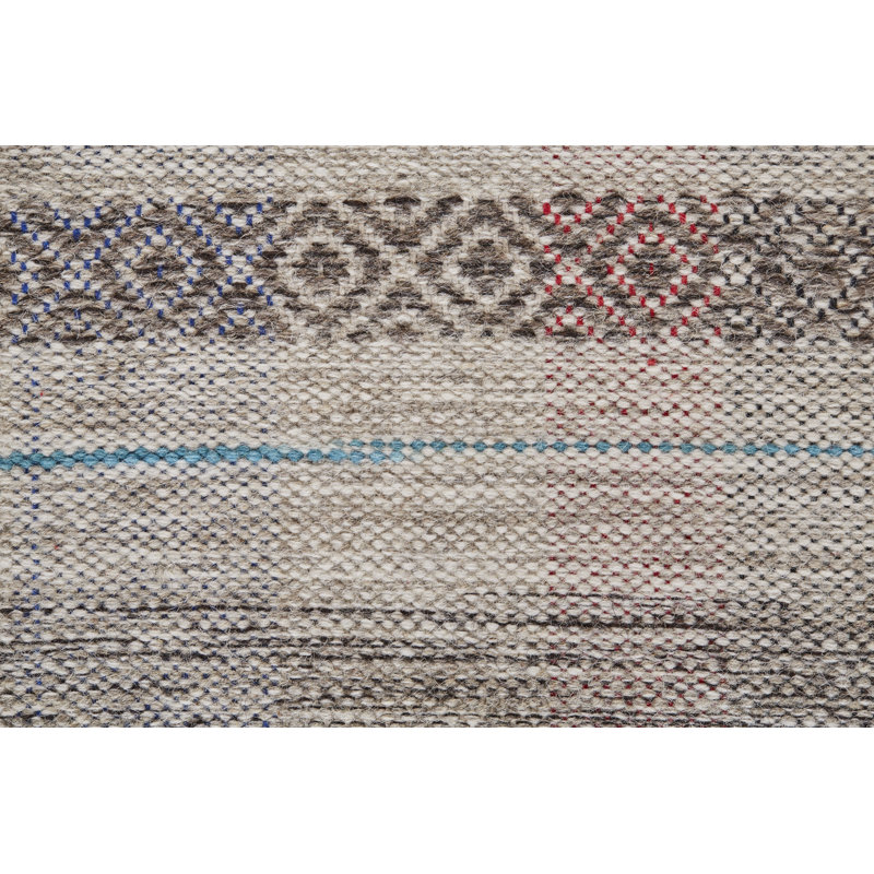 Tapis gris clair en laine tissé à la main et à plat Plemmons, Rectangle 5 pi x 8 pi