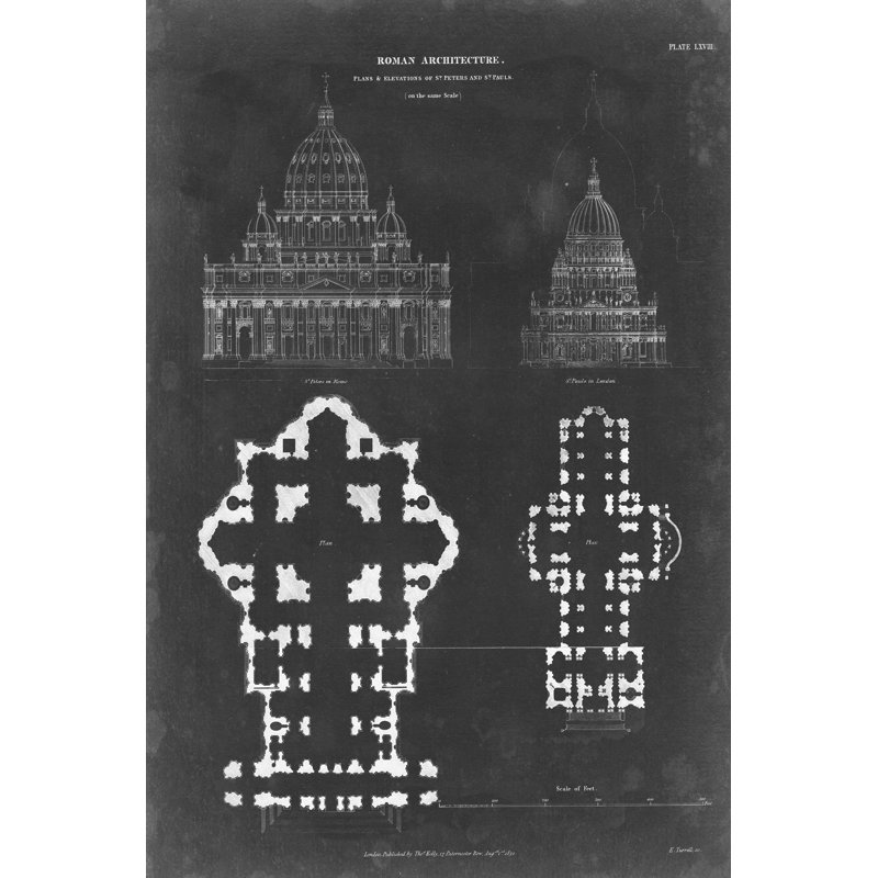 Plan & Elevation For St. Peter's & St. Paul's by Vision Studio - No Frame Print on Canvas, 30cm H x 20cm W