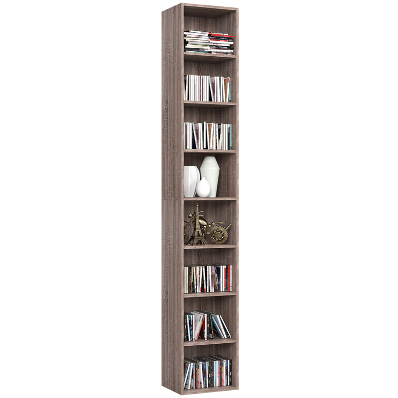 Gracyn 72" H Modern Wood 8-Tier Narrow Library Bookcase with Adjustable Shelves, Standard Storage, Dark Oak, 1