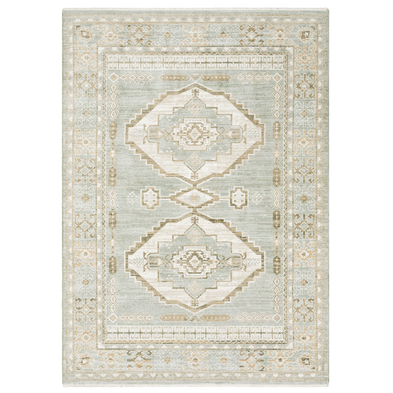 Lainey Bohemian Tribal Medallions Pale Blue/Ivory Area Rug, Rectangle 6'7" x 10'
