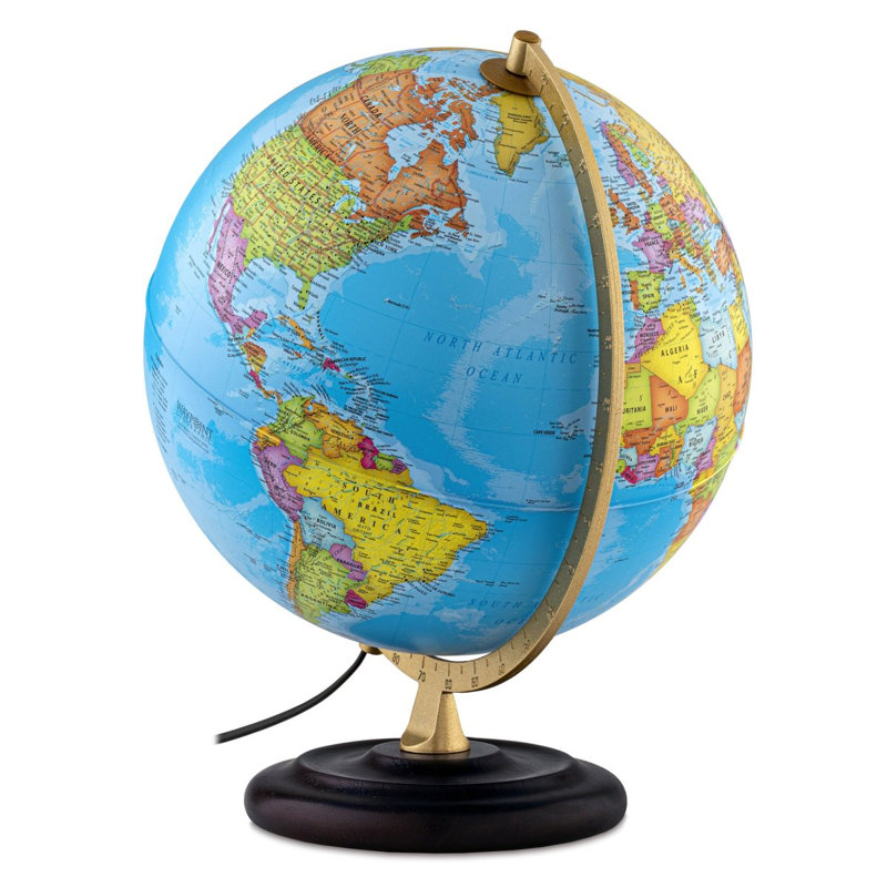 Globe terrestre bleu de bureau 12 po avec éclairage à DEL, base en bois, méridien métallique Navigator