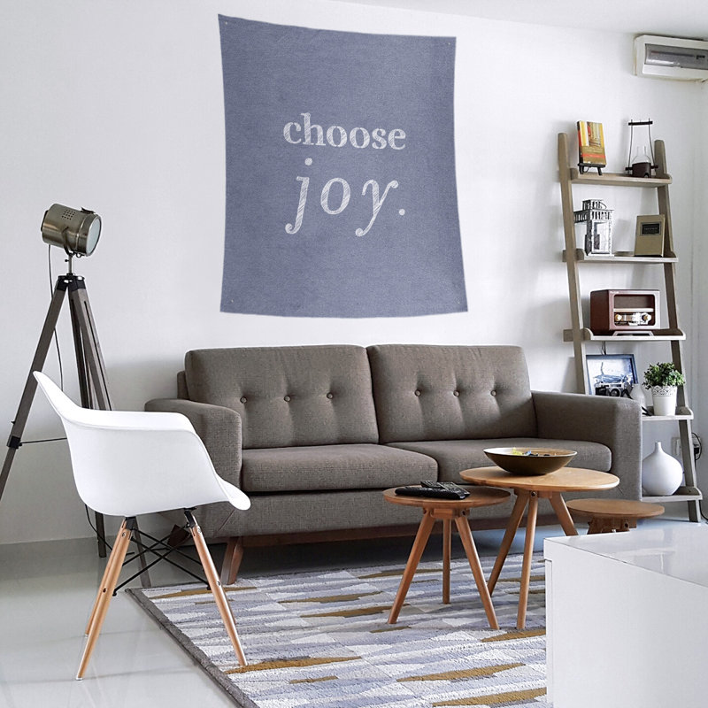 Tapisserie de polyester, choisir la joie citation, H 27,5 po x l 37,5 po, Bleu / Blanc