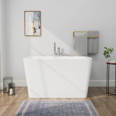 47" x 27" Modern Freestanding Acrylic Soaking Bathtub, Non-Slip Surface, Compact Design for Small Bathrooms