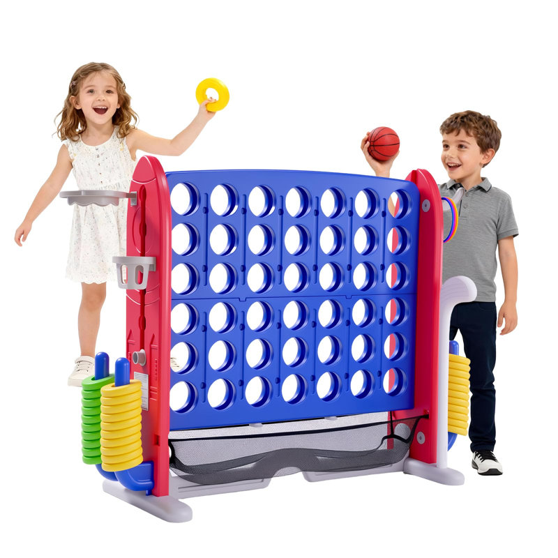 Jeu de cour géant 4-in-a-rangée - Hauteur réglable Jumbo Connect Four avec dégagement rapide, basket-ball et anneau et filet