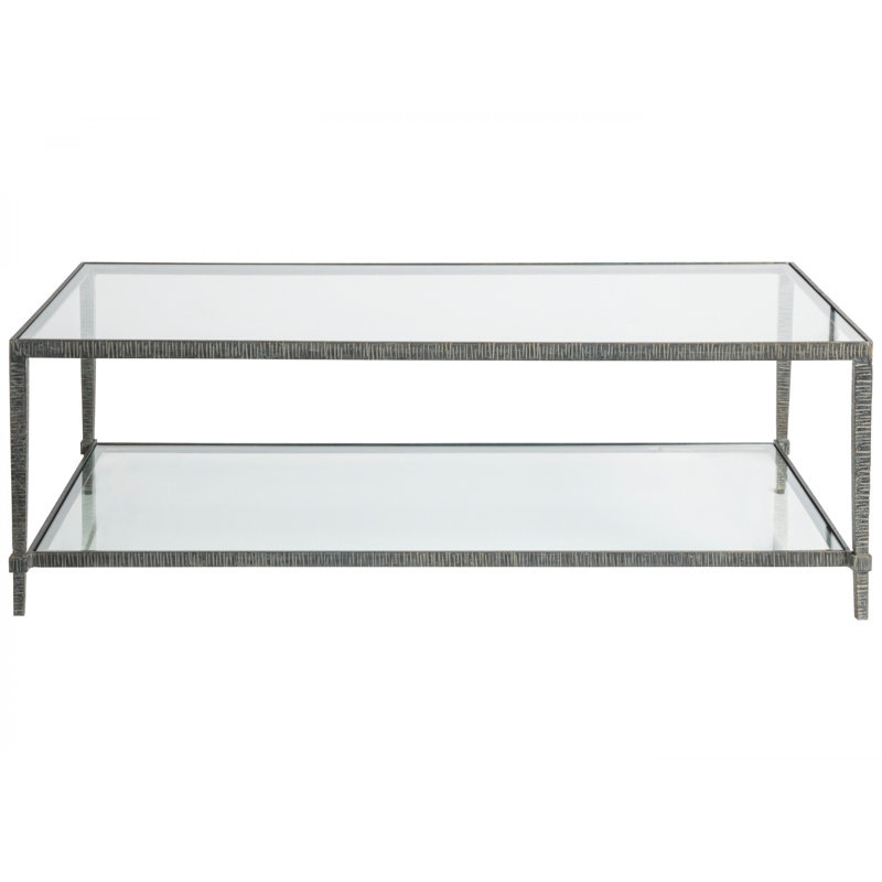 Black Hammered Iron Rectangular Cocktail Table with Glass Top