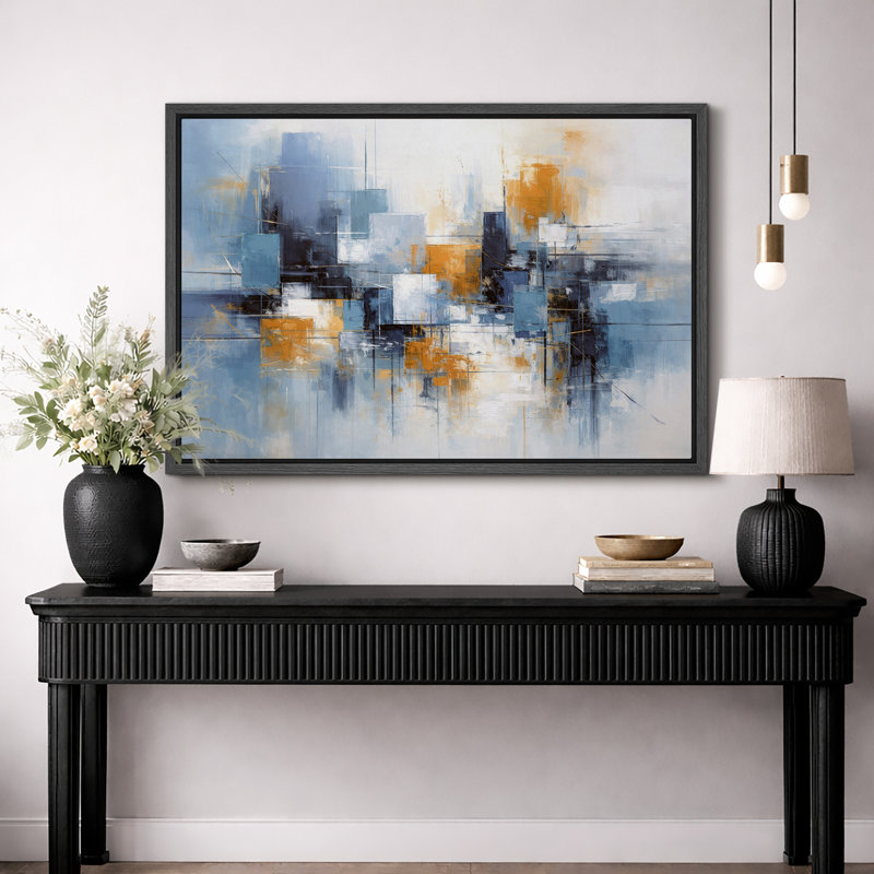 Abstrait bleu orange, ville géométrique, œuvre d'art moderne, images de salon moderne, impression sur toile encadrée