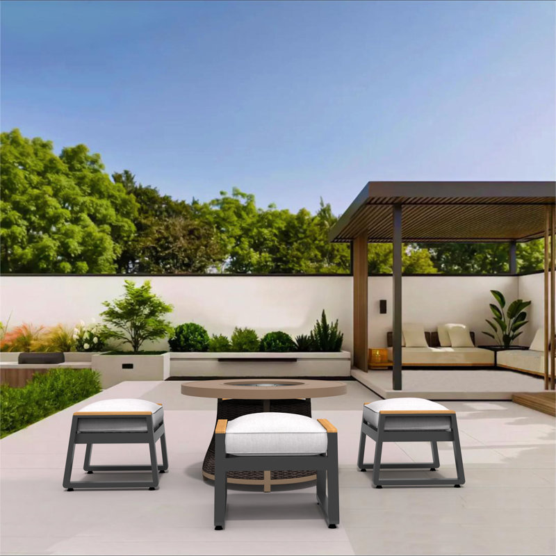 Dejone 4 - Person Patio Conversation Set with Cushions, Black